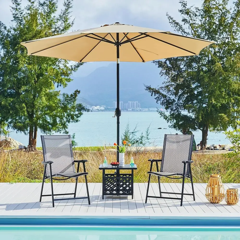 Patio Table with Umbrella Hole, Outdoor Metal Side Table or Deck | Metal Coee End Table or Garden, Pool, Patio and Deck, eaturin view 2