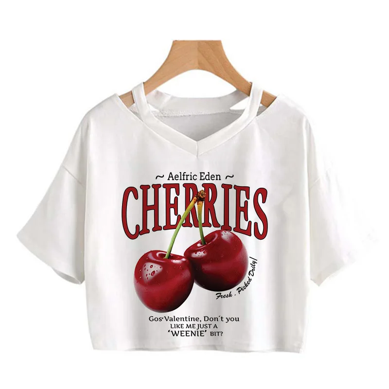 Brooklyn Strawberry Cherry Crop Top Casual T-Shirts Gothic Tee Shirt 90s Cropped Tshirt Women Summer Tops Streetwear Clothes