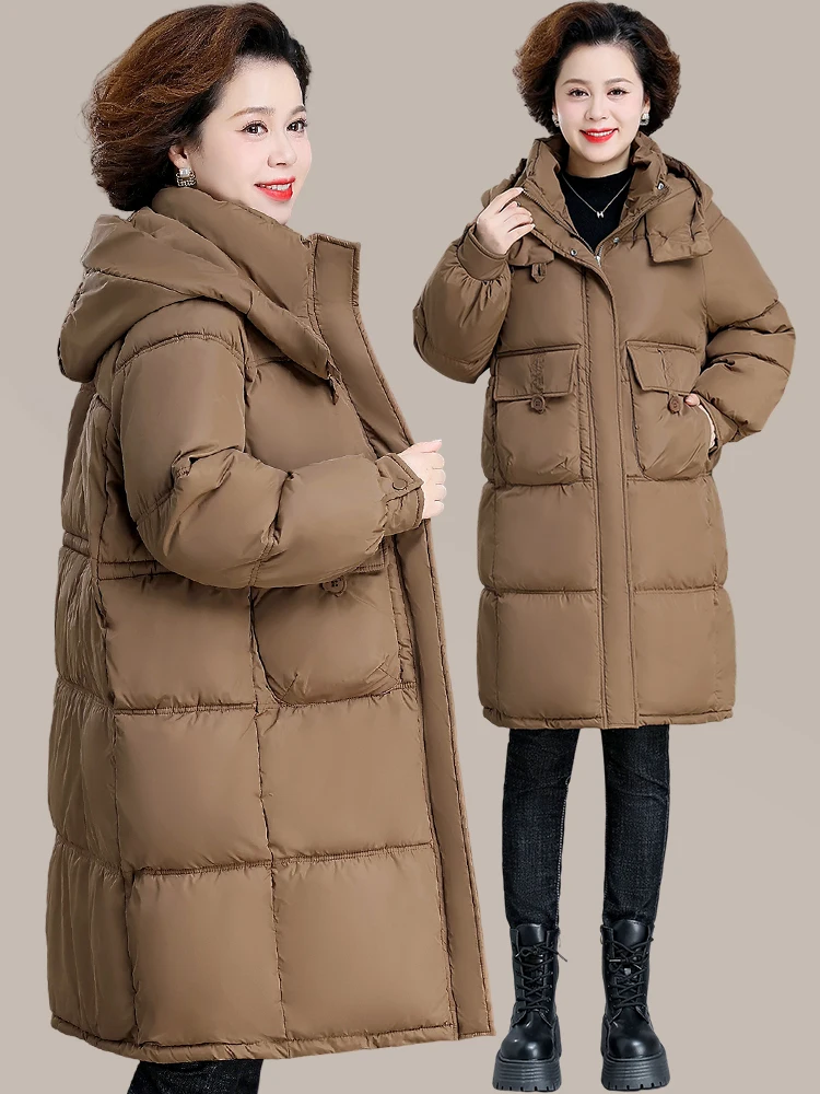 

Утепленное хлопковое пальто для женщин среднего возраста, модное зимнее пальто средней длины, однотонное, на молнии.