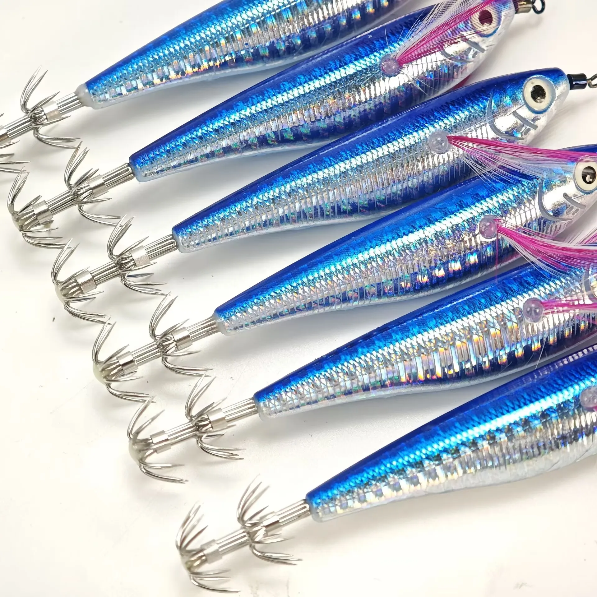 8pcs Horizontal Egi Set 10.5cm Glow Squid Jig Hanchi Egi Large Octopus Tackle Sea Cuttlefish Simulation Bait UV Shrimp