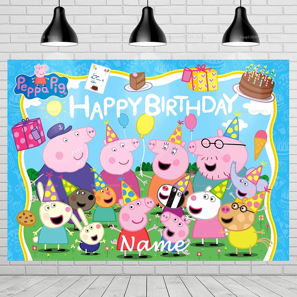 Fondos Personalizados de Peppa Pig para Fiestas de Cumpleaños Infantiles, Decoraciones, Fondo para Fotografía, Regalos para Niñas, Banner, Accesorios para Cabina de Fotos
