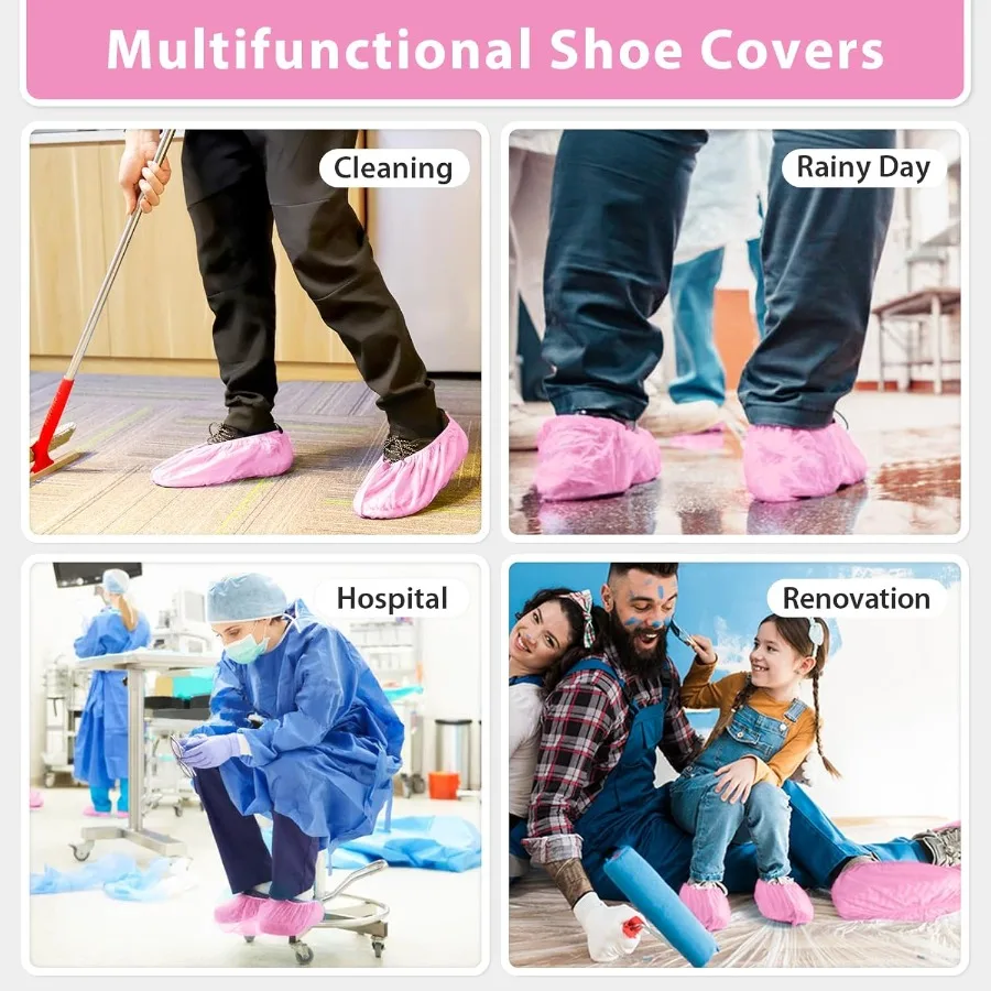 Sfee 100枚入り使い捨てシューズカバー、屋内用、滑り止め加工、耐久性がありリサイクル可能な不織布素材、作業に最適