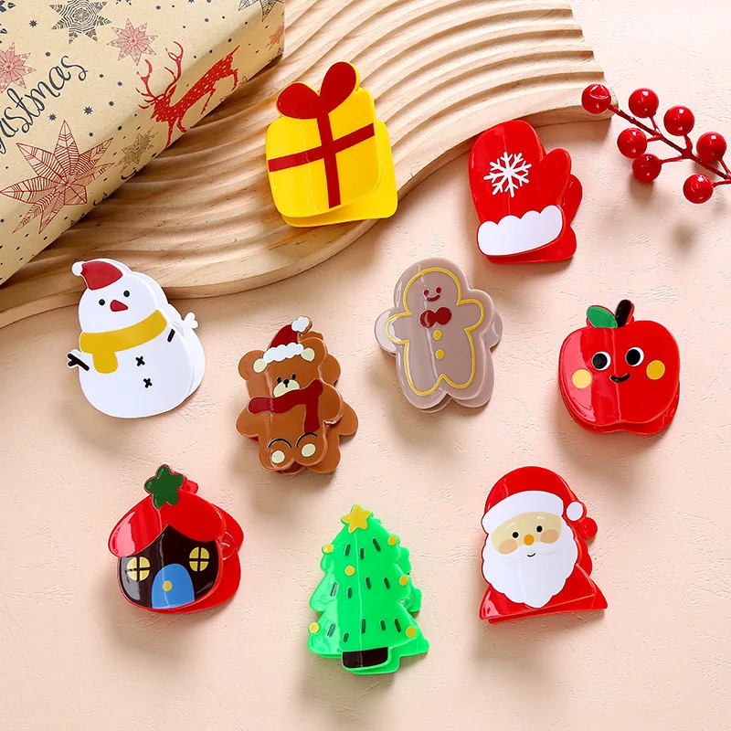 

2025 Christmas Hair Clips Women - Cute Cartoon Acrylic Grip Hair Accessories for Party & Holiday, Trendy Festive Hairpins