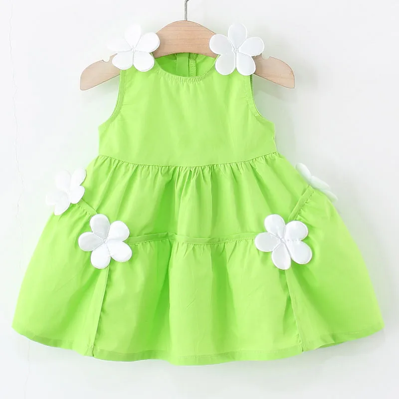 

Summer Baby Girl Clothes Korean Fashion Cute Flowers Sleeveless Cotton Princess Dress Luxury Dresses Boutique Kids Clothing B038