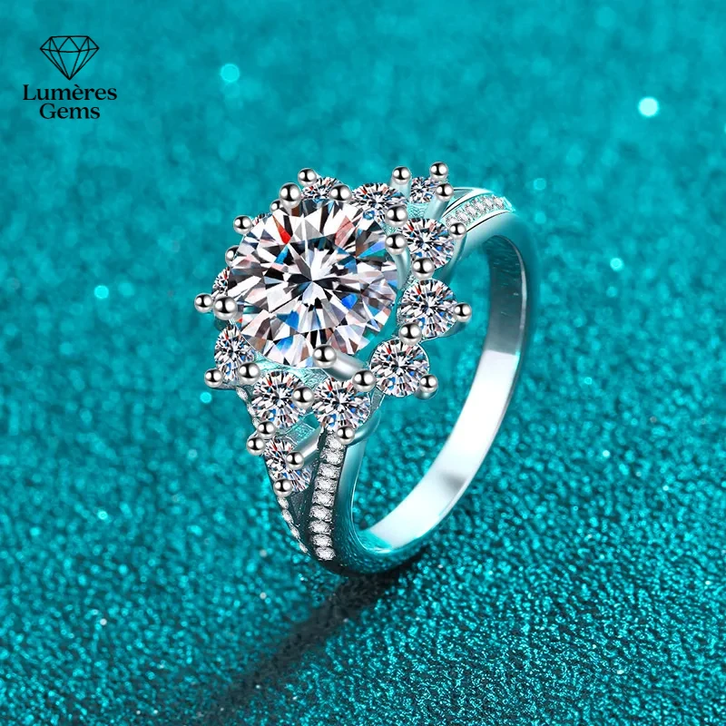 Anel de luxo 18k ouro branco hexagonal platina pt950 para mulheres com peça central de moissanite de 3ct joias finas