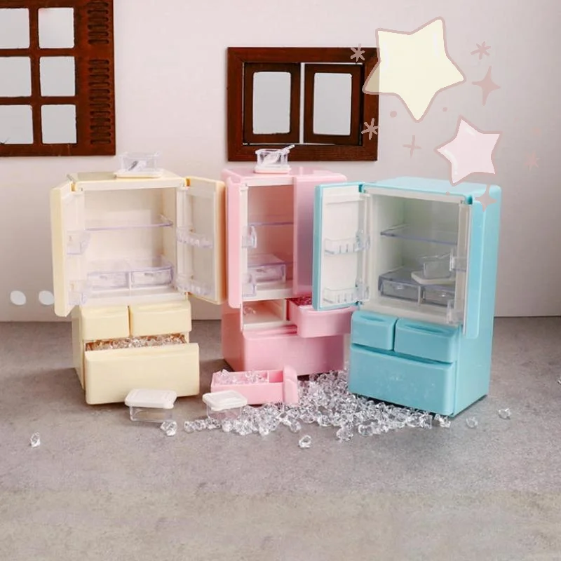 [TJ]1세트 미니어처 음식 놀이 주방 장면 포켓 가구 모델 1:12 플레이하우스 장난감 인형 집 만화 미니 냉장고