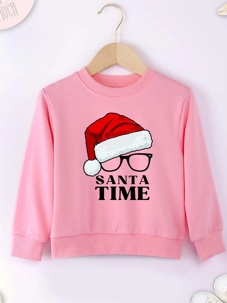 Santa Time Funny Christmas Kids Clothes Red Festival Sweatshirt Boy Girl Home Xmas Party Tops Cozy Soft Children Hoodies 2023