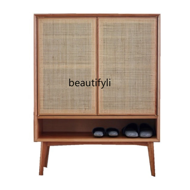 

Solid Wood Rattan Shoe Cabinet Hallway Partition Sideboard Cabinet Simple Entrance Cabinet Modern Double-Door Locker furniture