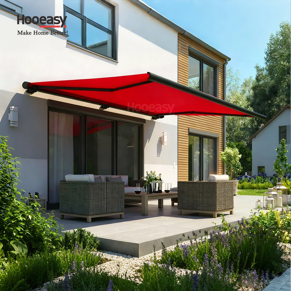 Hooeasy Retractable Cassette Awning Canopy Motorized Rain Automatic Arm Roof Waterproof Patio Electric Retractable Awning