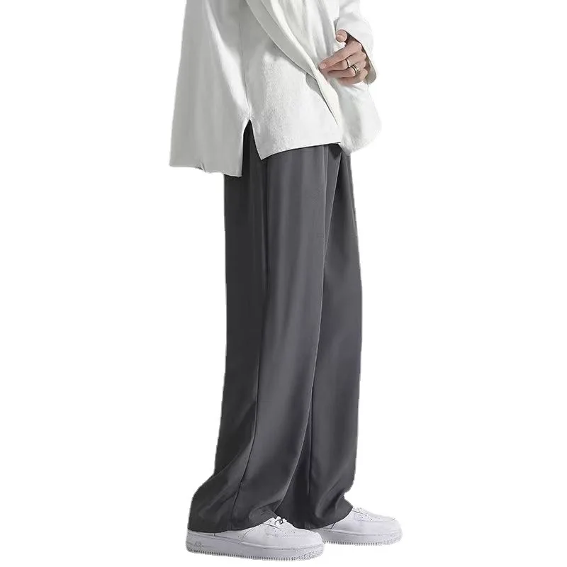 

Men's Summer Ice Silk Thin Wide Leg Casual Pants Loose Fit American Trendy Brand Drapey Spor Long Trousers Straight Cut