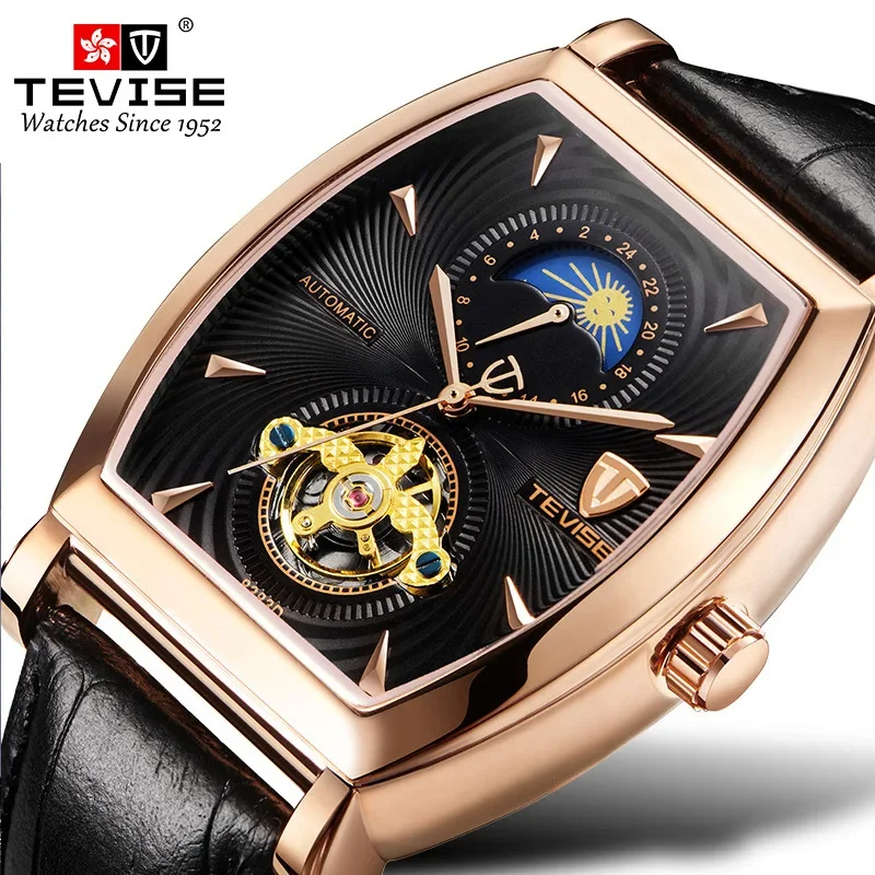 Square Tourbillon Automatic Mechanical Watch Men's Waterproof Moon Phase Display Automatic Movement Man Sports Watch