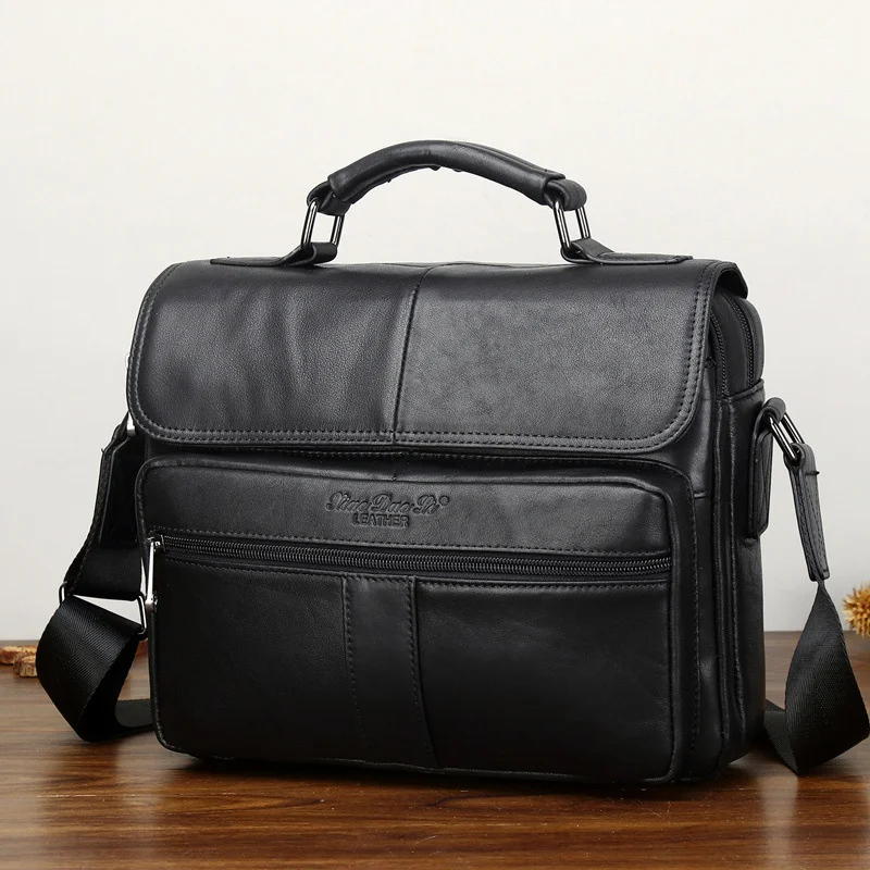 Vintage Echt Lederen Aktetas Voor Mannen Koe Lederen Mannelijke Schouder Messenger Tas Grote Capaciteit Luxe Man Bestand Tas