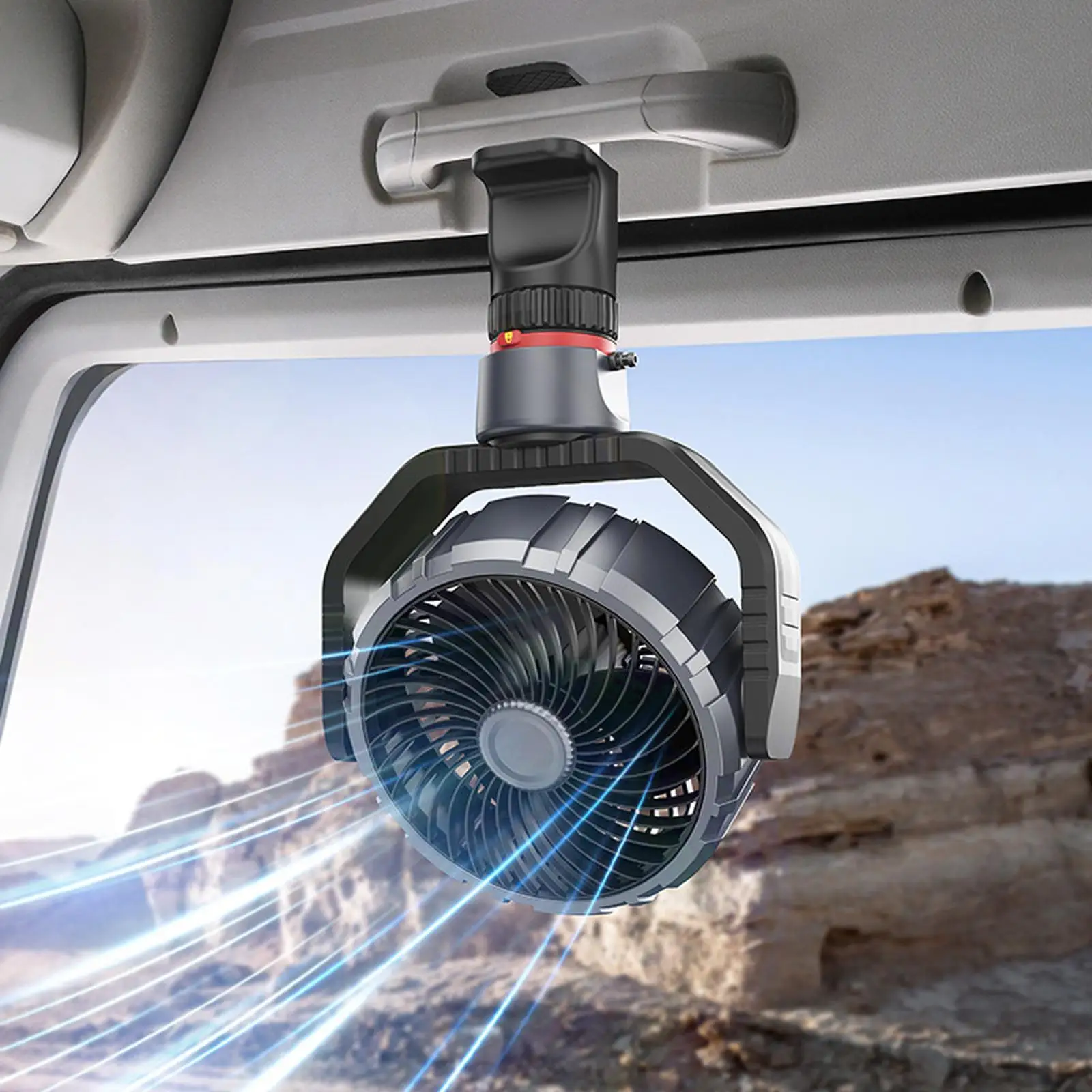 F8104 Stepless Speed Regulation Quiet Car Fan 12V/24V Angle Adjustable Truck Cooling Fan