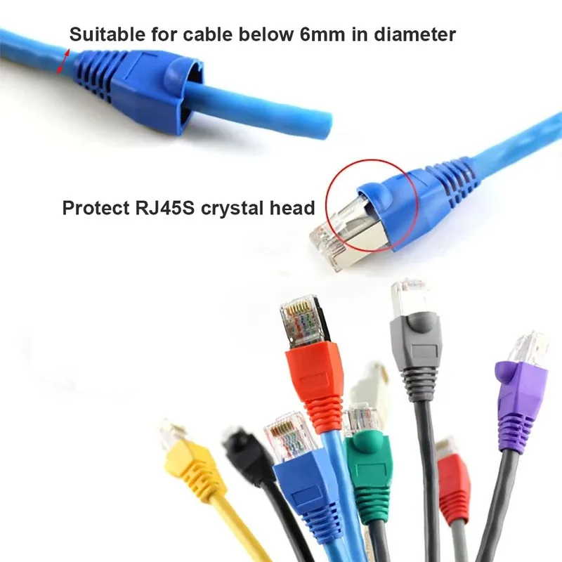 10-100Pcs RJ45 Ethernet Cable Connector Boots Cover CAT5 CAT5E CAT6 CAT6E Ethernet Network Lan Cable Plug Cap Protective Sleeve