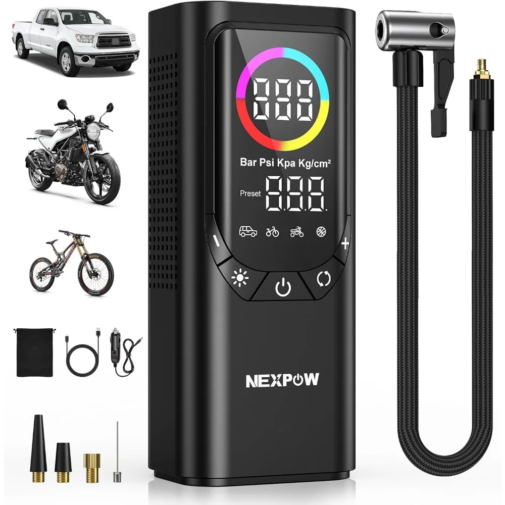 

Tire Inflator Portable Air Compressor, NEXPOW 150PSI & 9000mAh Cordless Air Pump with Digital Tire Pressure Gauge, Accurate Dual