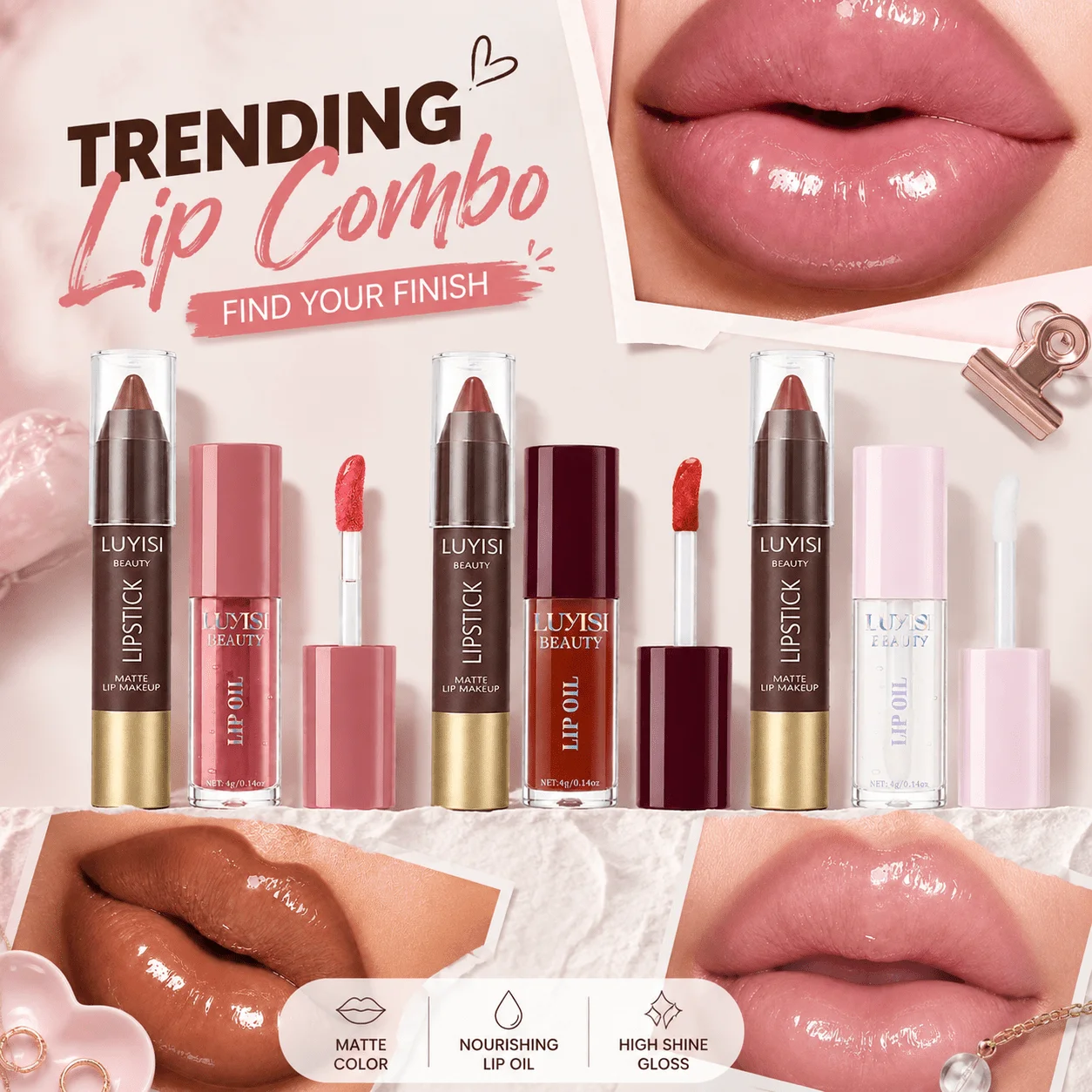 2Pcs Lip Makeup Set:1pc Matte Lipstick Crayon+1pc Glossy Lip Oil,Silky Smooth Texture, Soft Matte Finish with Juicy Shine.