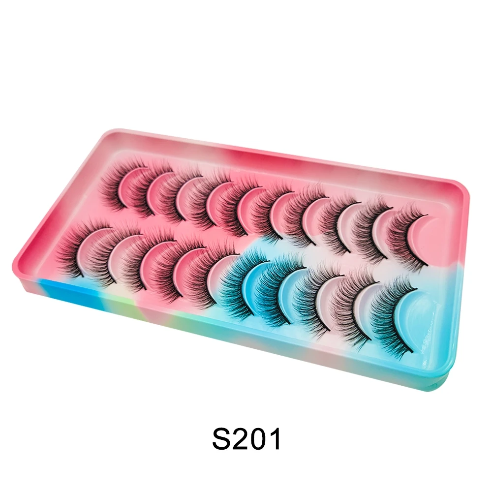 Natürliche Wimpern, 5/10 Paar, 3D-Manga-Wimpern, natürliche kurze Manga-Wimpern mit vollem Streifen, klares Band, weiches Licht, natürliche Anime-Wimpern – Detail 7