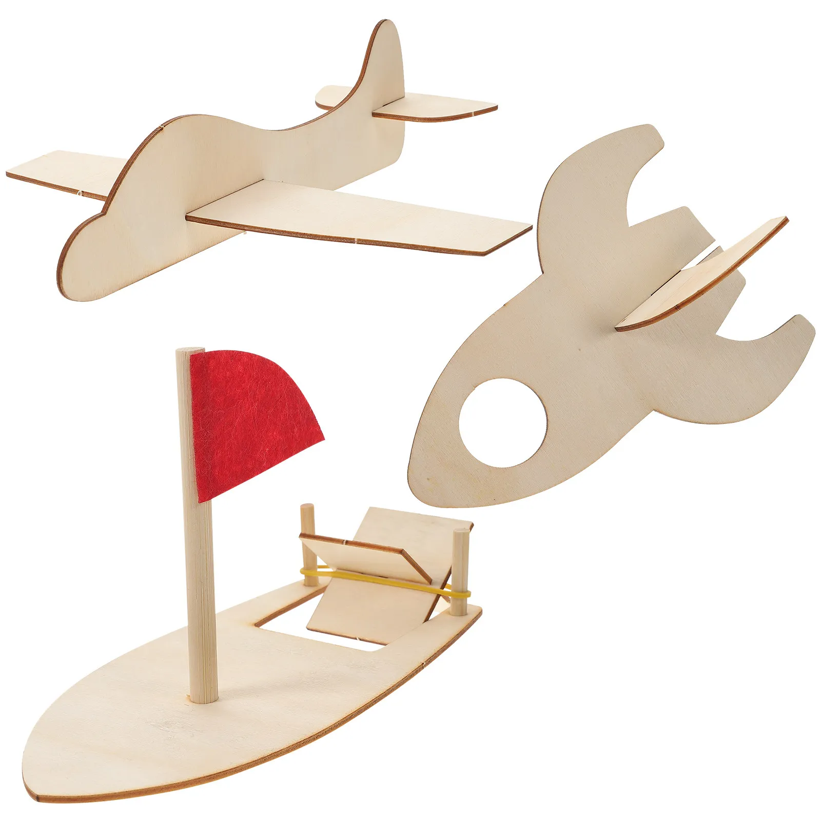 3Pcs DIY Wooden Airship Graffiti Handicraft Kids Painting Blank Wood Airplane Assembly Creative Activity DIY Wood Airplanes