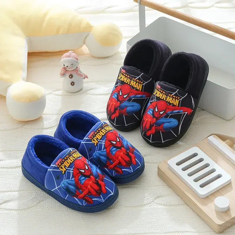 New Autumn Winter Cartoon Spider Man Children Cotton Slippers Warm Princess Boy Girl Women Men Indoor Bedroom Home Shoes 24-38