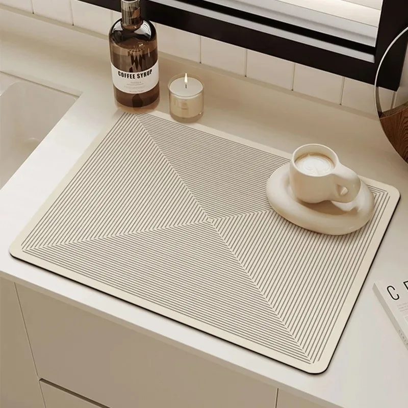 Modern Minimalist Lines Diatom Mud Dish Drying Mat Super Absorbent NonSlip Kitchen Drain Pad for Tableware Coffee Machine Decor