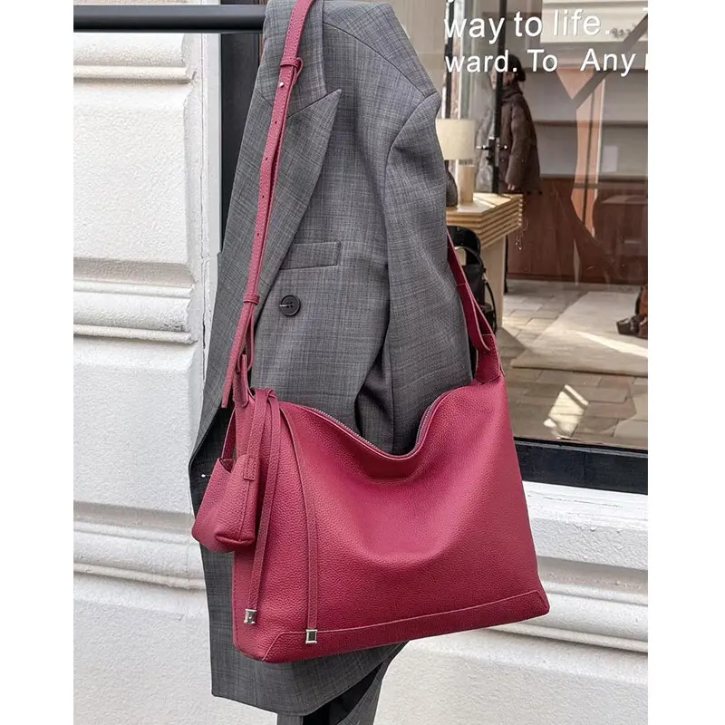 Togo Cow Leather Tote Bag High Quality Genuine Leather Shoulder Bag Casual Large Capacity Handbag Women Coin Purse Send Wallet