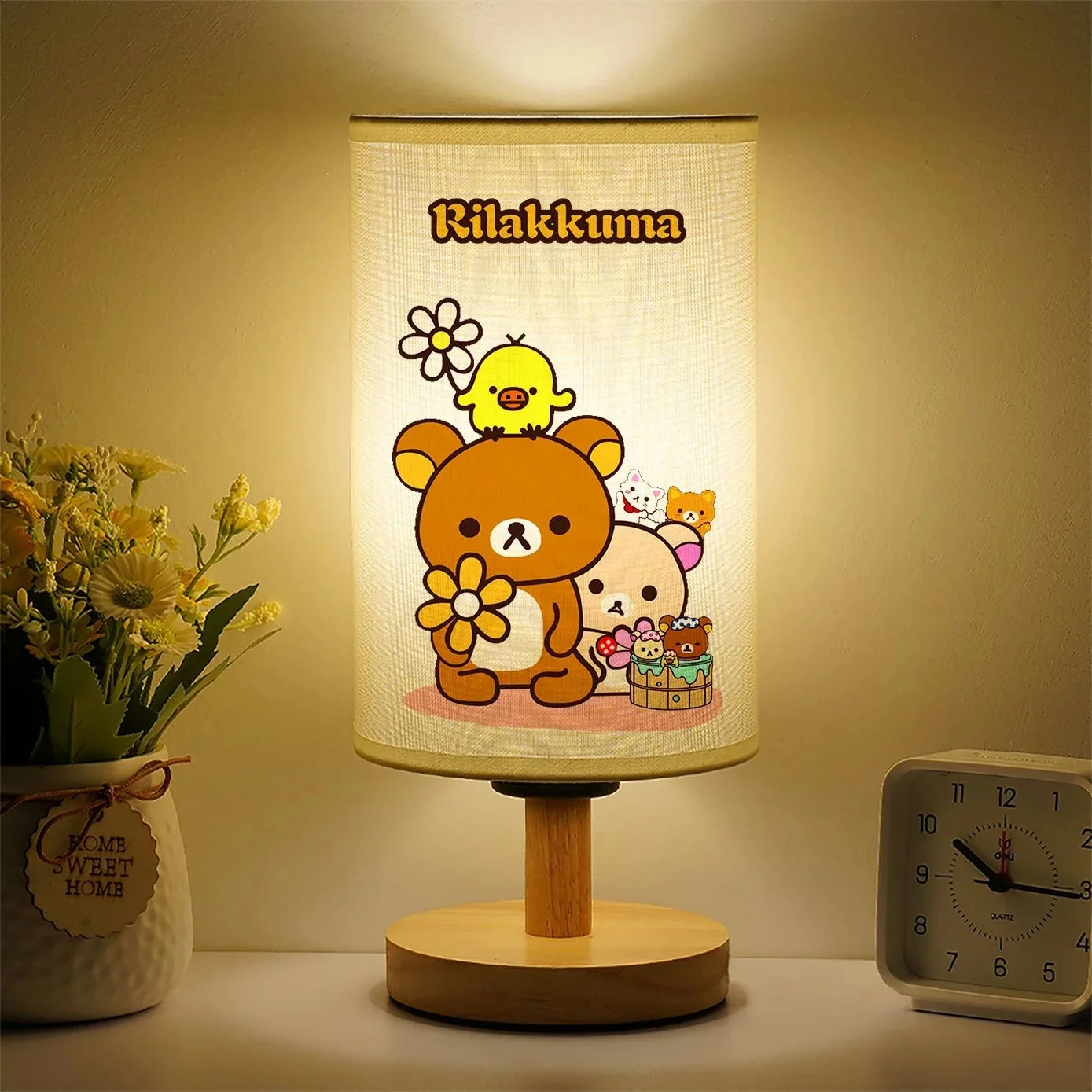 Rilakkuma LED Wooden Desk Lamp Simple Creative Cartoon Bedroom Bedside Lamp Cute Anime Movie Holiday Gift Table Lamp Ornaments