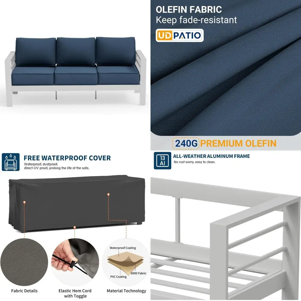 Sofá seccional para exterior, sofá para patio de 77", 2 otomanas de mimbre, juego de sofás convertibles para patio en forma de U con resistente al agua y w