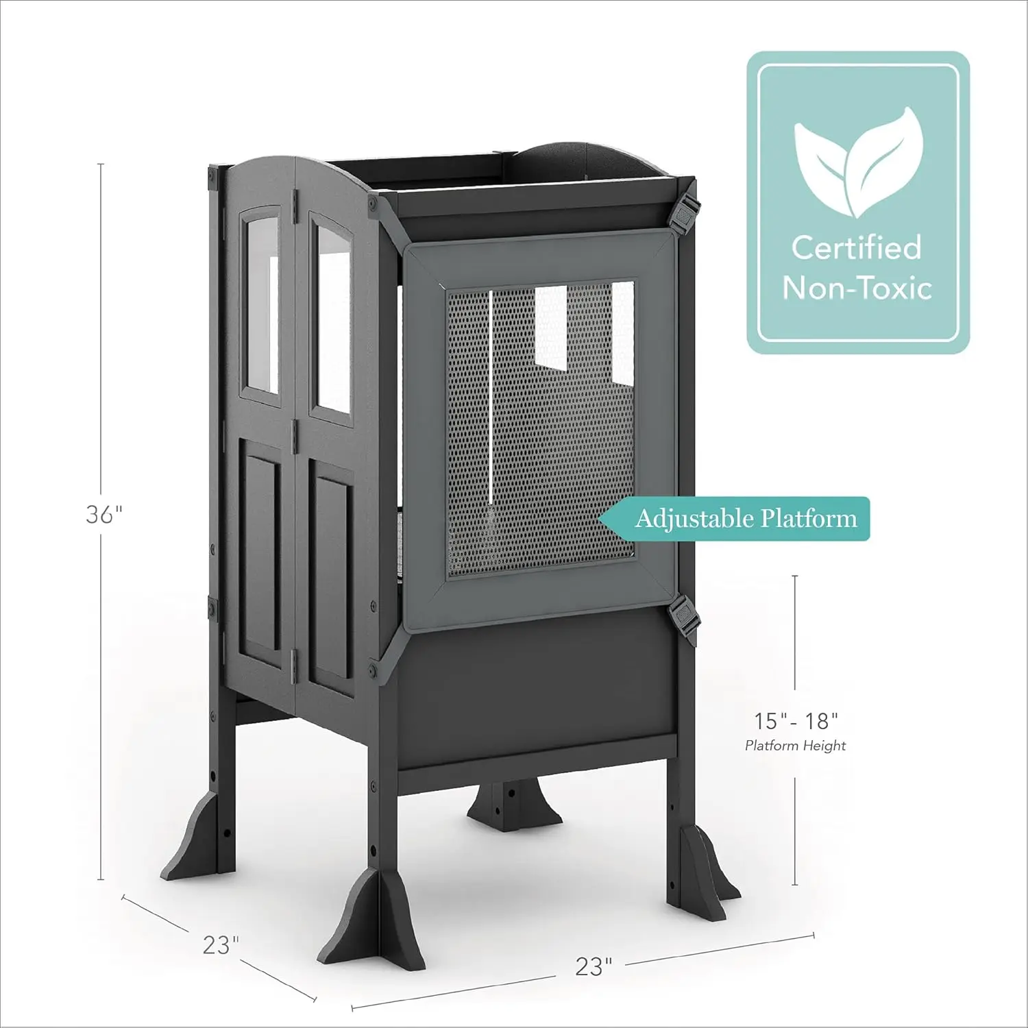 Toddler Tower - Charcoal: Kids Folding Wood Kitchen Platform, Adjustable Height Step Stool for Toddlers | Little Kids Learning F