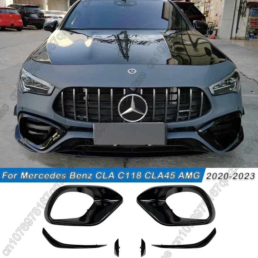 For Mercedes Benz CLA C118 CLA45 AMG 2020-2023 Car Front Bumper Side Spoiler Splitter Fog Lamp Grille Canards Vents Body Kit