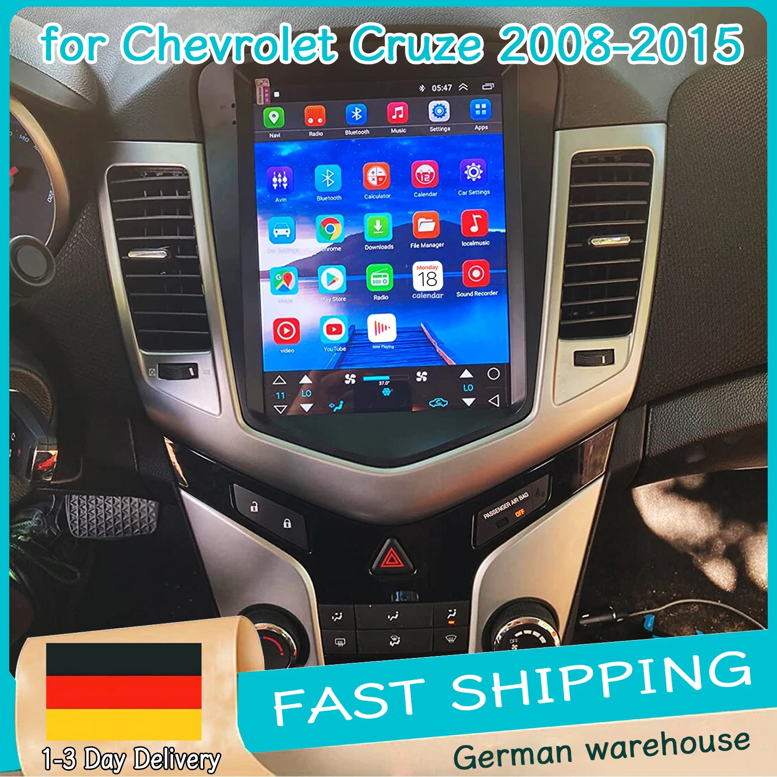 9,7'' Auto-Stereoanlage 2GB+64GB GPS-Navigation für Chevy Cruze 2008-2015 Android15 2DIN mit Carplay Android Auto WLAN