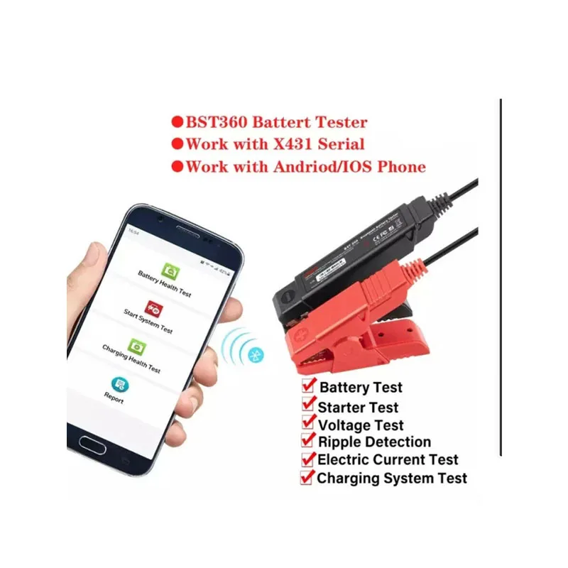 LAUNCH BST360 Car Battery tester Analysis 6V12V 2000CCA Voltage Battery Test Clip Charging Cricut Load tool for Android IOS X431