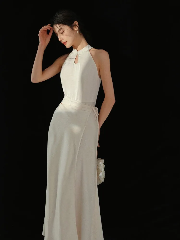 

Elegant Jacquard Maxi Dress Chinese Style Sleeveless Long Dress Slim Draped Cut Vintage Inspired Outfit Women Autumn Casual Wear