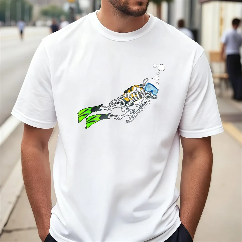 Skeleton Scuba Diving Halloween Diver Graphic Printed T-Shirt Summer Causal Fashion Loose Harajuku Man Women Clothing
