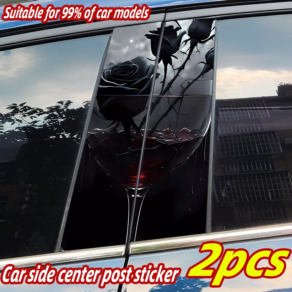 

Rose and Wine Car Stickers Auto B-pillar Waterproof Sunscreen Vinyl Decals Auto Center Column Cover Scratches Decor Accessories