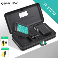 PALO NP-FW50 NP FW50 Battery + Card Reader Fast Charger Box for Sony A6000 A6400 A6300 A6500 A7 A7II A7RII A7SII A7S A7S2 A7R