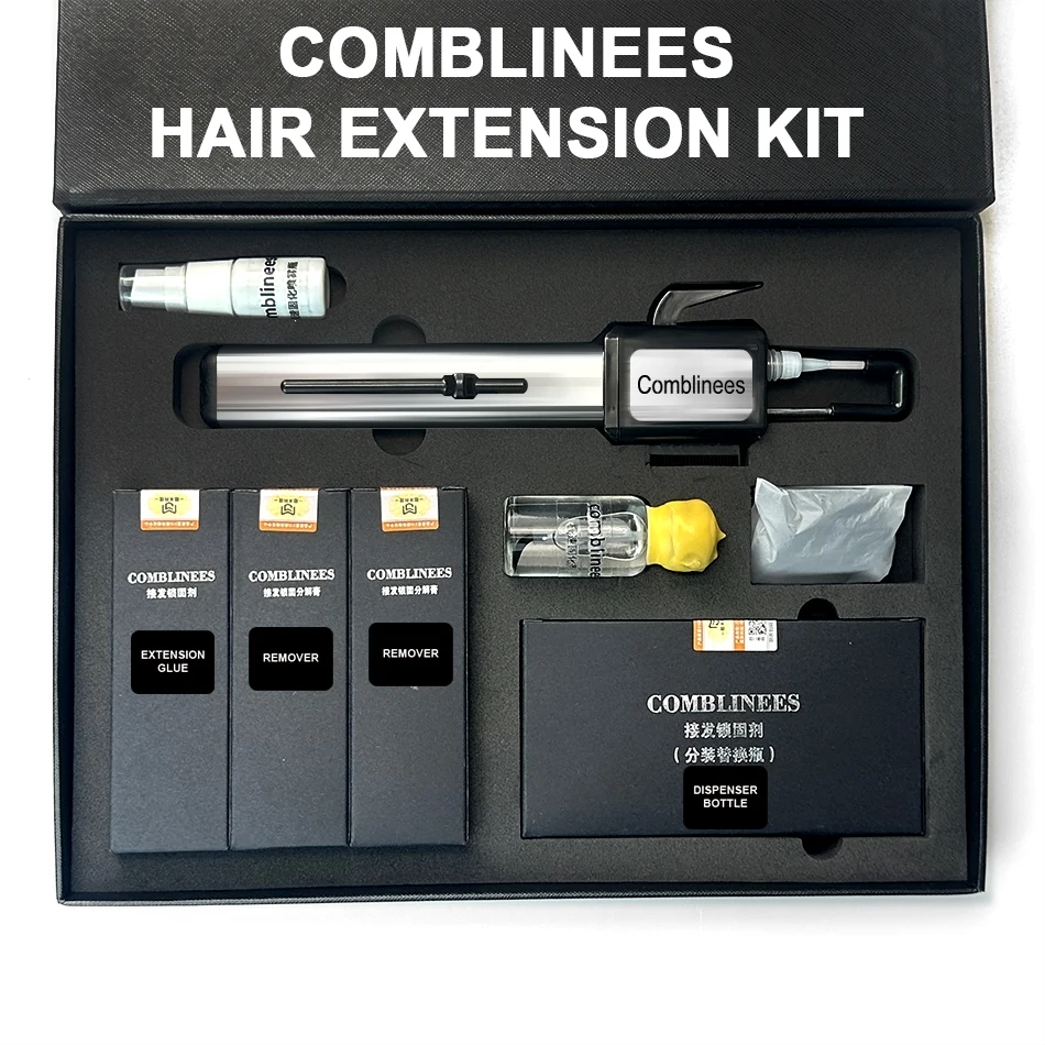 Comblinees P1 ensemble d'installation d'extension de cheveux pour des connexions sécurisées rapides avec GEL de colle glacée aucun outil de Salon requis léger en V