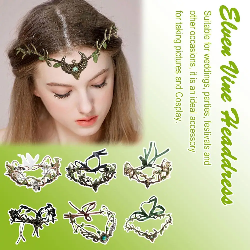 

Elven Crown Elf Tiara Vine Headpiece Fairy Witch Diadema Crown Woodland Hair Dress Bridal Gothic Accessories Wedding Headba V7v2