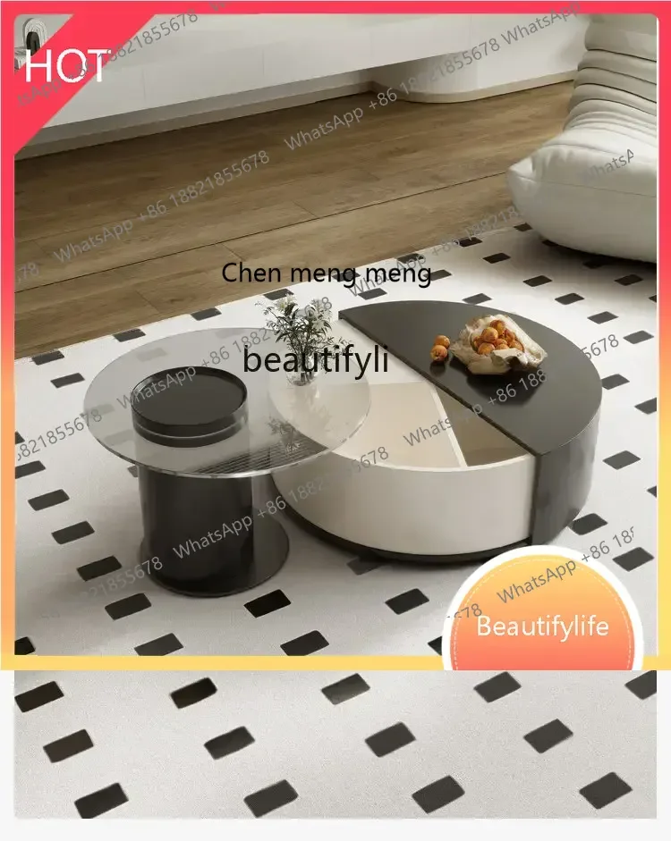 new Rotating Tea Table Living Room Home Small Apartment Storage High-End round Solid Wood Tea Table ss 8617