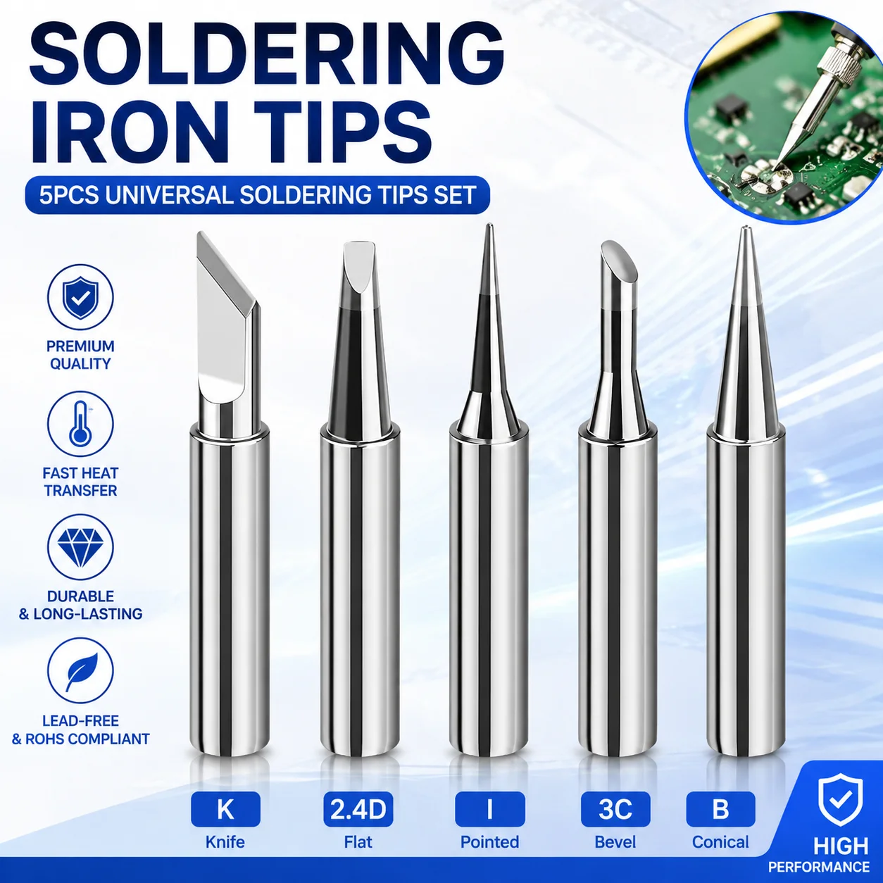 

900M-T Series Soldering Iron Tips 936 Universal Lead-Free Welding Head Replacement Kit for 936 Soldering Station