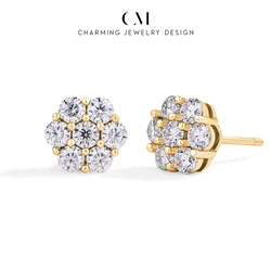 CHARMING Flower Shape Round Cut 925 Silver 2.5mm 3.0mm Sparkling Moissanite Earrings Pure10k 14k 18k Gold for Women Fine Jewelry