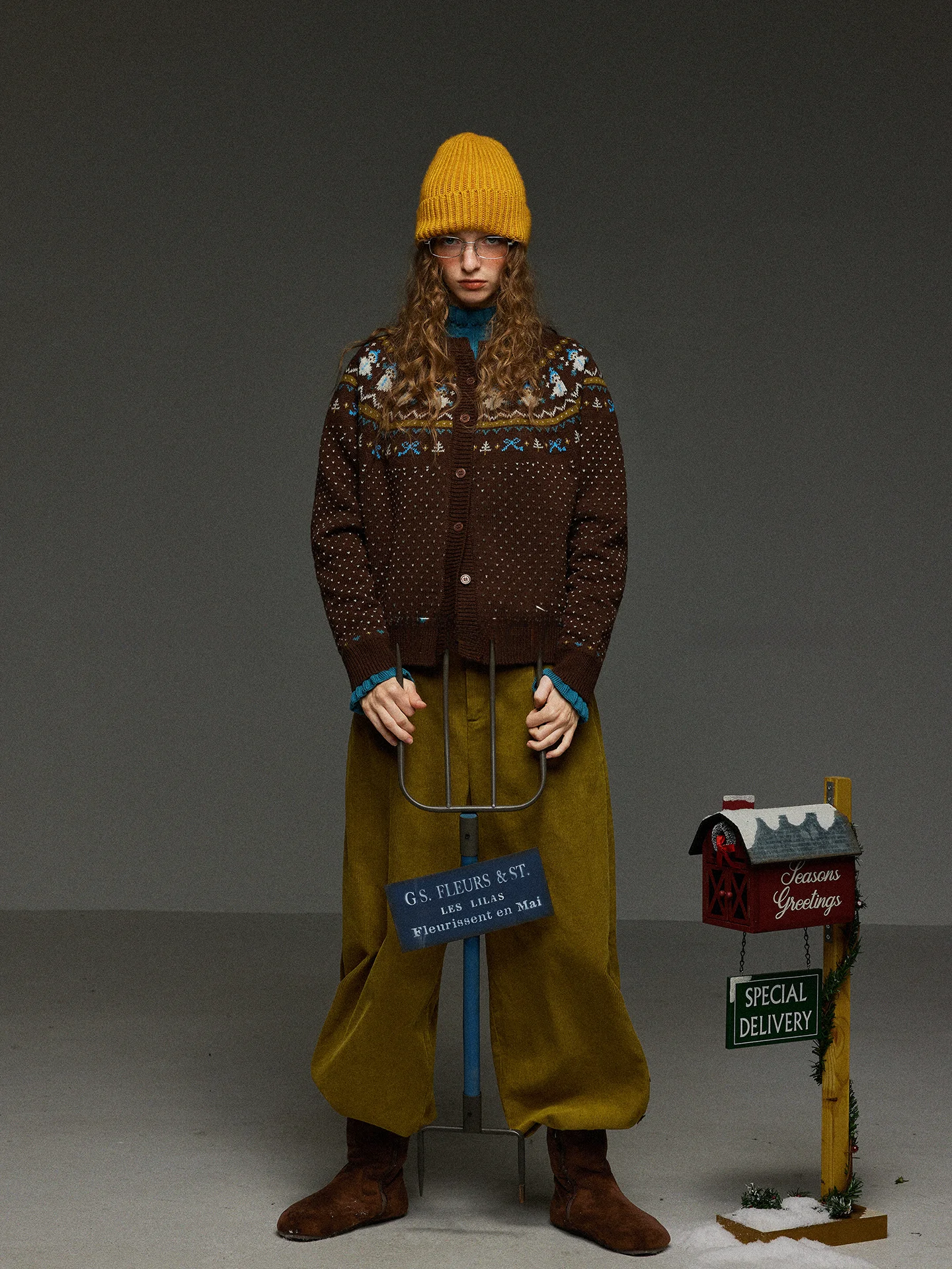 

Retro Fair Isle Snowman round Ne Single Button Knitted Open Cardigan Women's Casual Versatile Sweater Jaet for Spring