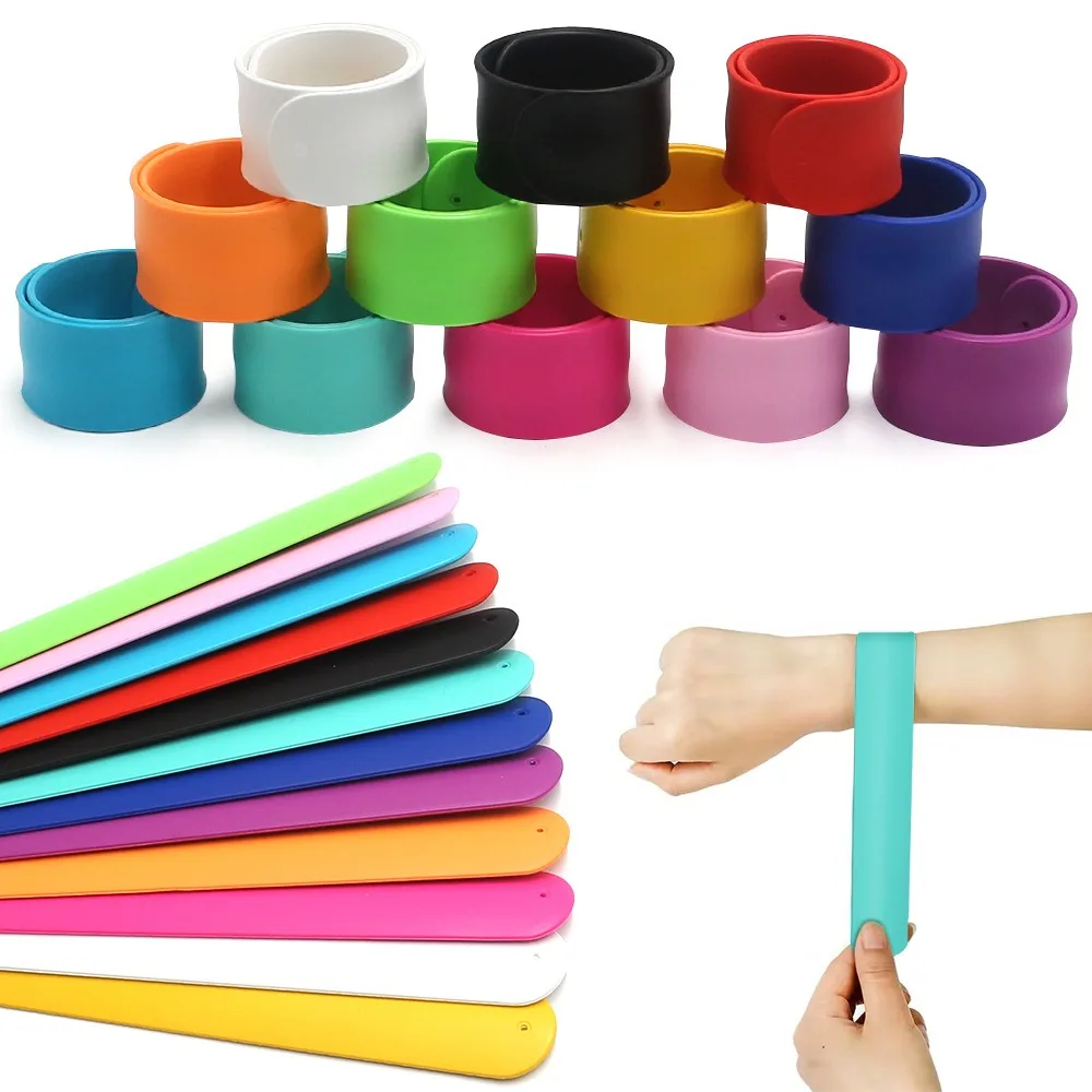 10Pcs Flexible Wrapping Paper Roll Holder Clip Self-Rolling Solid Color Slap Bracelets Silicone Soft Wristbands