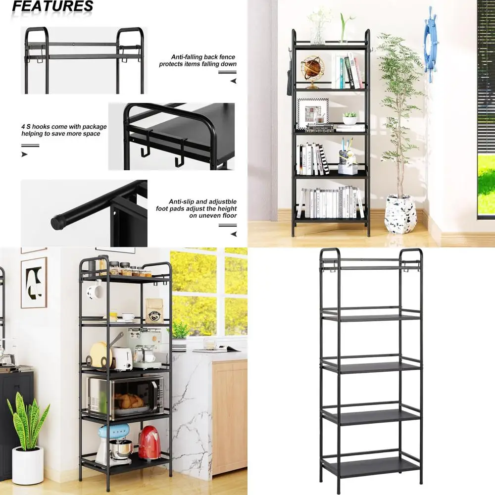 

5-Tier Metal Storage Rack - 23.6W x 13.8D x 63H, Ideal for Garage, Laundry, Kitchen, Pantry, and Closet, Black