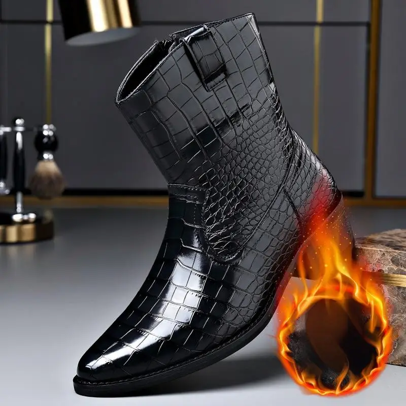 

Мужские высококачественные ботинки-челси с узором под крокодила, боковой молнией и модным дизайном с элементами комбинированной кожи