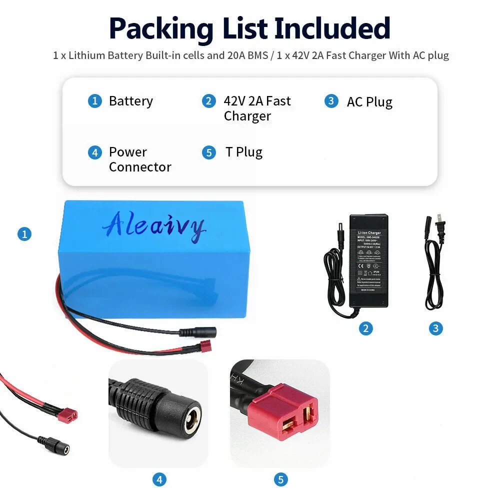 High-capacity 36V 20Ah Lithium Battery Pack with Charger for Ebike- 10S6P configuration and 20000mAh capacity