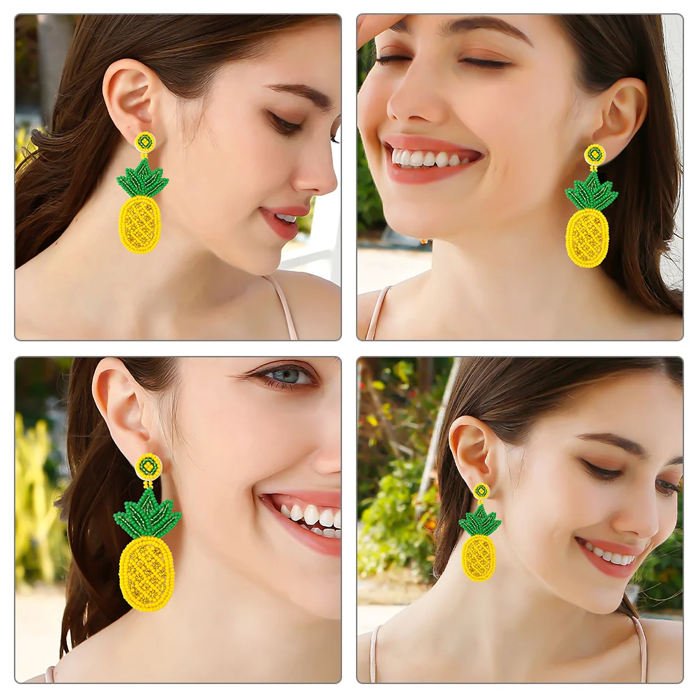 

1Pair Pineapple Earrings Bohemian Beaded Lightweight Statement Earrings Fruit Jewelry for Women Girls Cute Earring