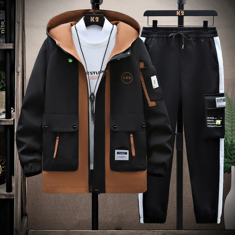 Autumn Casual Men Sets Two Pieces Fashion Korean Trend Hooded Jacket + Pants Spring Sweatshirt Sportswear Man Suit