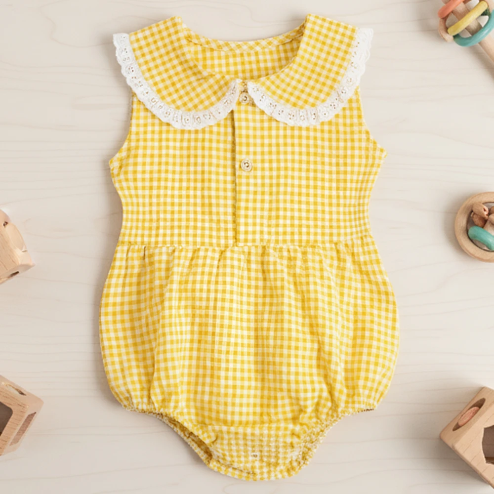Sleeveless Princess Infants Clothing Onesies Summer Cotton Baby Girls Bodysuits Cute Plaid
