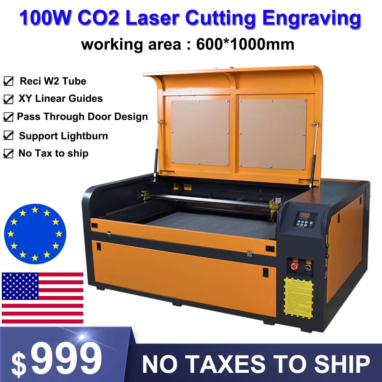 

CO2 Laser Engraving Machine 600*1000mm Laser Cutting Machine 100W Laser Tube Laser Engraver Woodworking Tools Fabric Leather