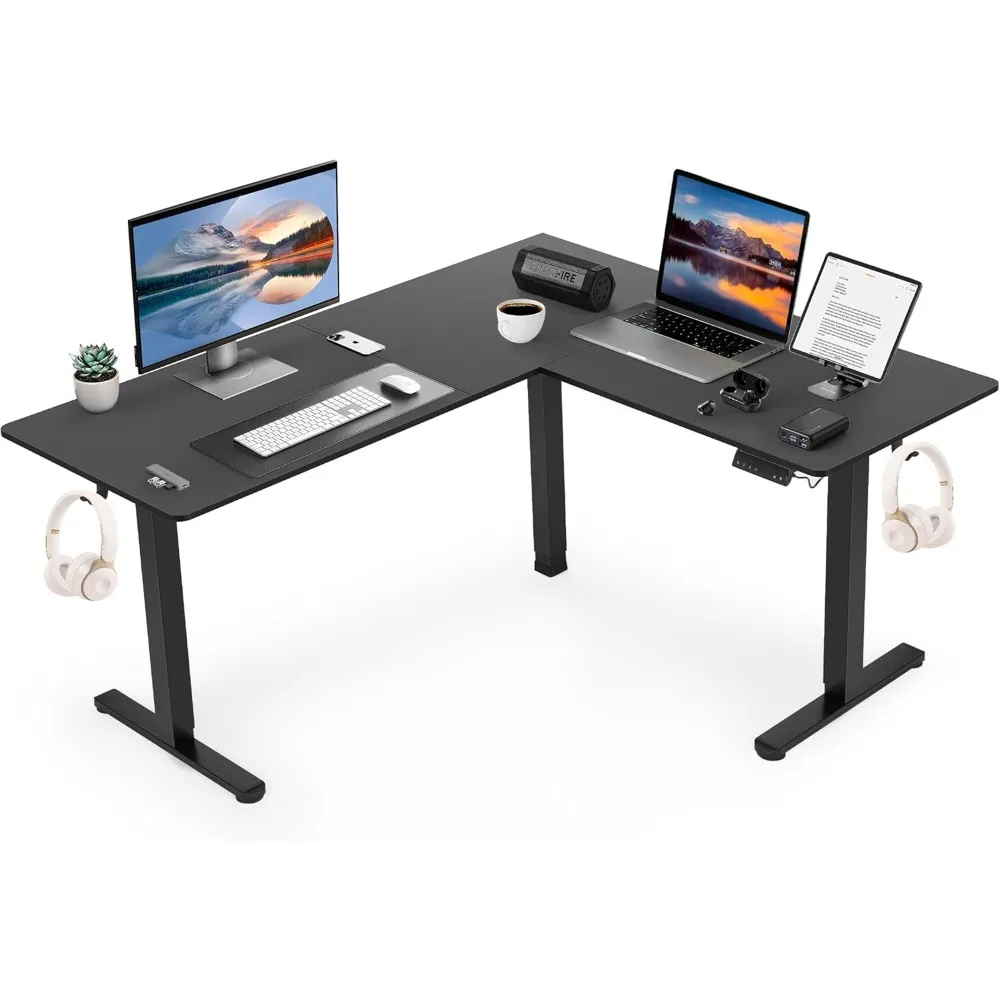 L Shaped Standing Desk Adjustable Height, Dual Motor Corner Electric Standing Desk, 63 x 55 inch Home Computer Office Desk with